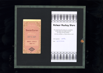 Picture, Helmar Brewing, Hockey Icers Card # 18, Barney STANLEY, Black/yellow jersey with tiger., Hamilton Tigers